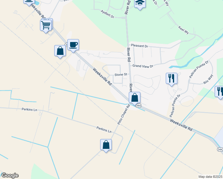 map of restaurants, bars, coffee shops, grocery stores, and more near 1745 Weeksville Road in Elizabeth City