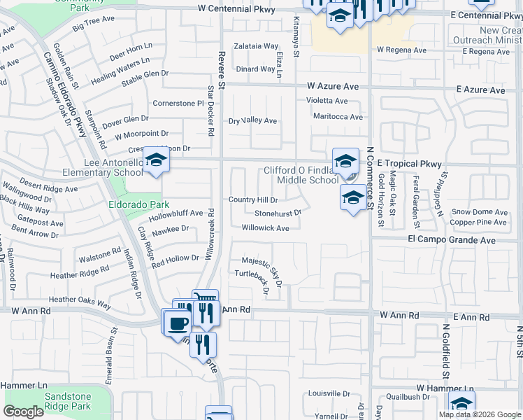 map of restaurants, bars, coffee shops, grocery stores, and more near 620 Stonehurst Drive in North Las Vegas