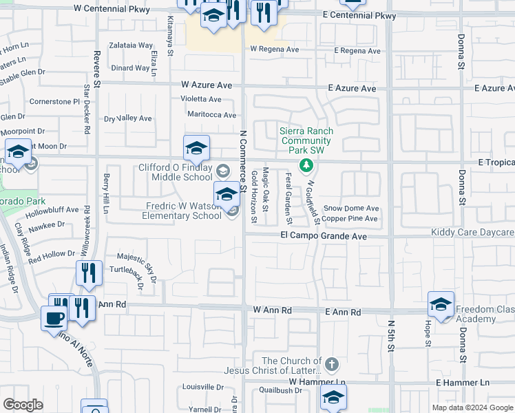 map of restaurants, bars, coffee shops, grocery stores, and more near 5836 Gold Horizon Street in North Las Vegas