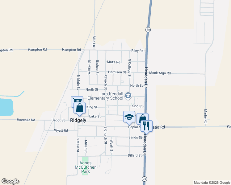 map of restaurants, bars, coffee shops, grocery stores, and more near 335 North College Street in Tiptonville