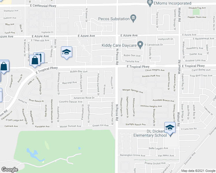 map of restaurants, bars, coffee shops, grocery stores, and more near 3412 Brook Song Avenue in North Las Vegas