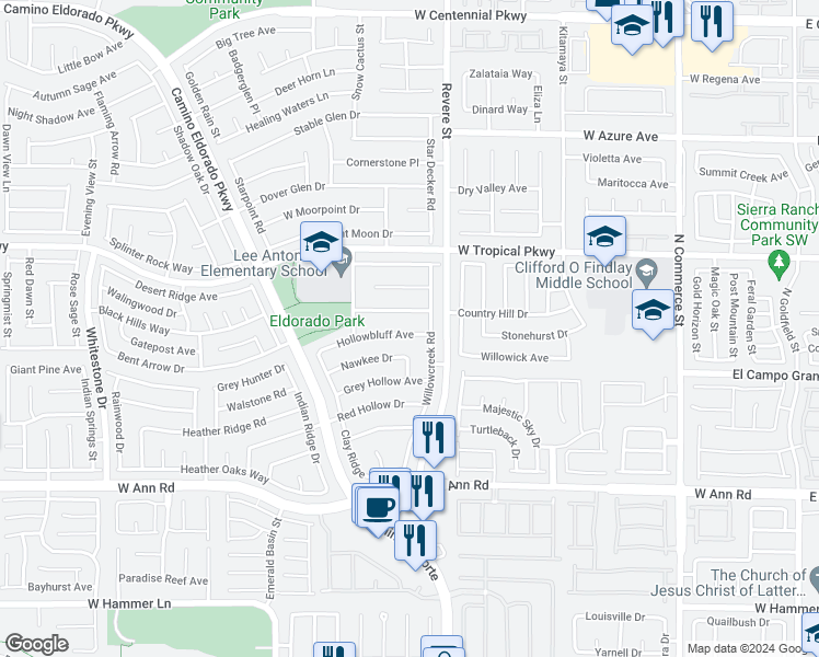 map of restaurants, bars, coffee shops, grocery stores, and more near 910 Hollowbluff Avenue in North Las Vegas