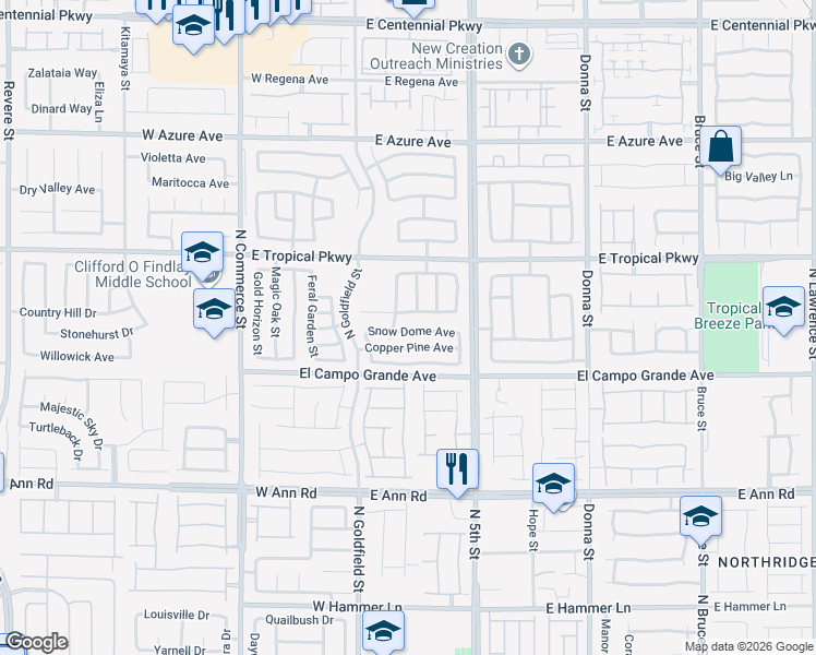 map of restaurants, bars, coffee shops, grocery stores, and more near 204 Snow Dome Avenue in North Las Vegas