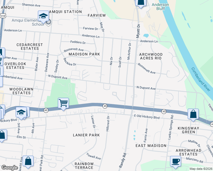 map of restaurants, bars, coffee shops, grocery stores, and more near 709 North Dupont Avenue in Nashville