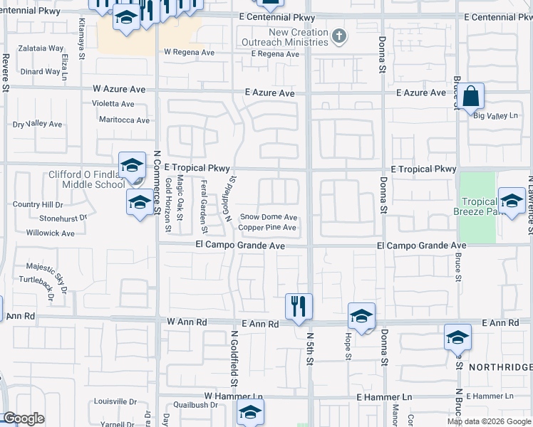 map of restaurants, bars, coffee shops, grocery stores, and more near 204 Snow Dome Avenue in North Las Vegas