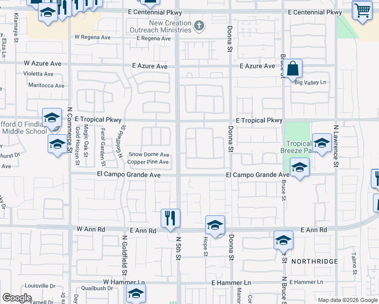 map of restaurants, bars, coffee shops, grocery stores, and more near 5908 North Buckwood Mote Street in North Las Vegas