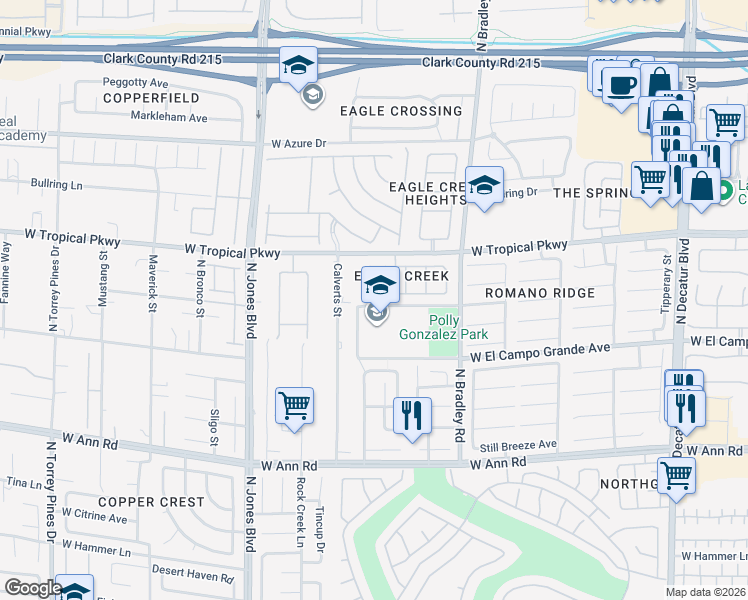 map of restaurants, bars, coffee shops, grocery stores, and more near in Las Vegas