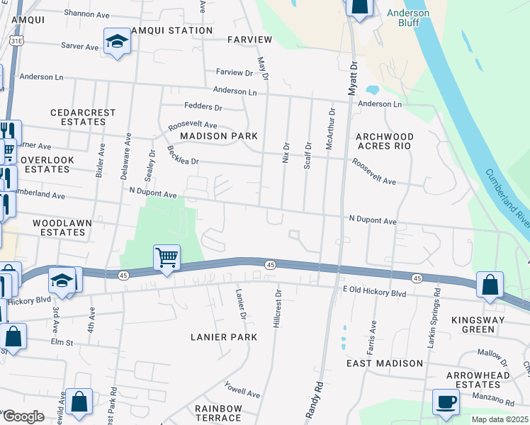 map of restaurants, bars, coffee shops, grocery stores, and more near 700 North Dupont Avenue in Madison