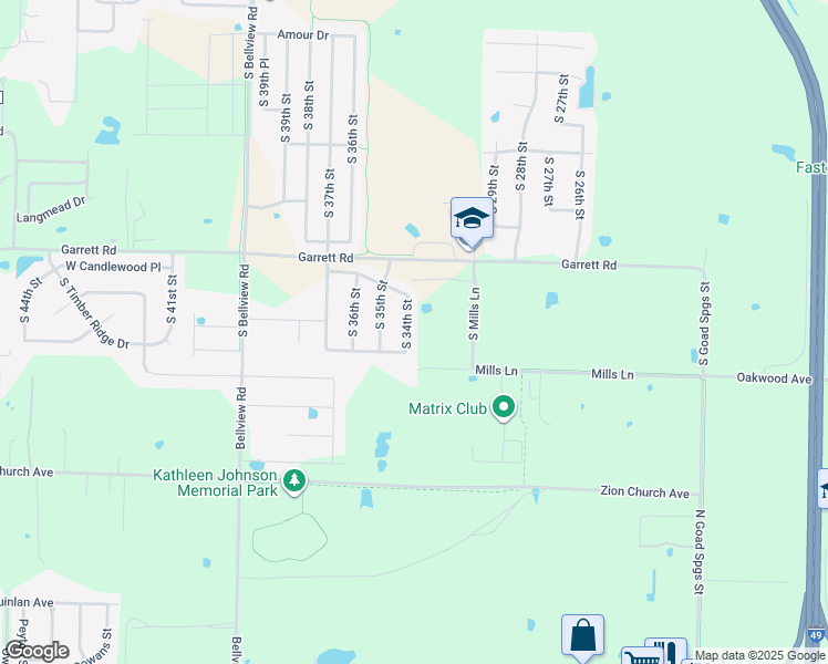 map of restaurants, bars, coffee shops, grocery stores, and more near 6503 South 34th Street in Rogers