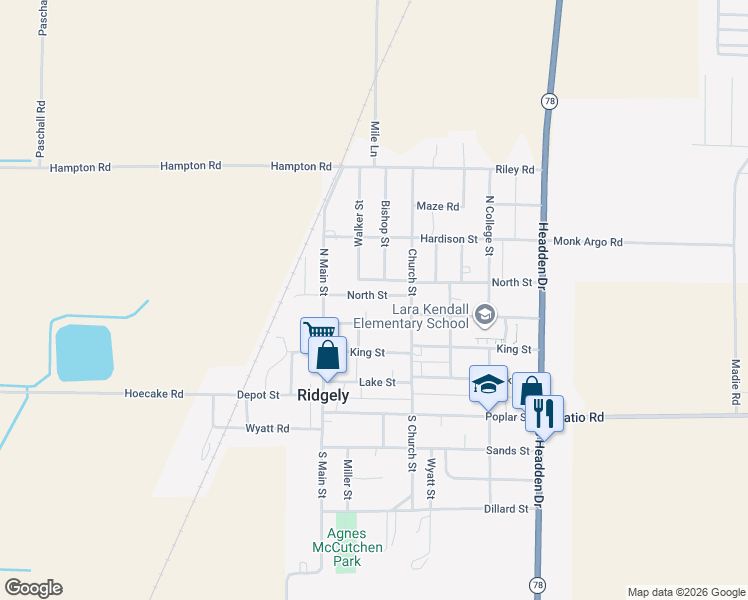 map of restaurants, bars, coffee shops, grocery stores, and more near 213 North Street in Ridgely