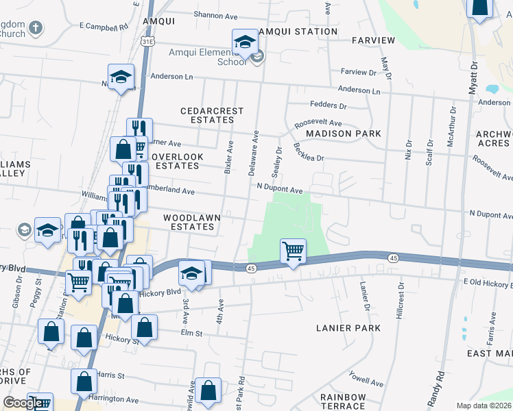 map of restaurants, bars, coffee shops, grocery stores, and more near 504 Cumberland Avenue in Nashville