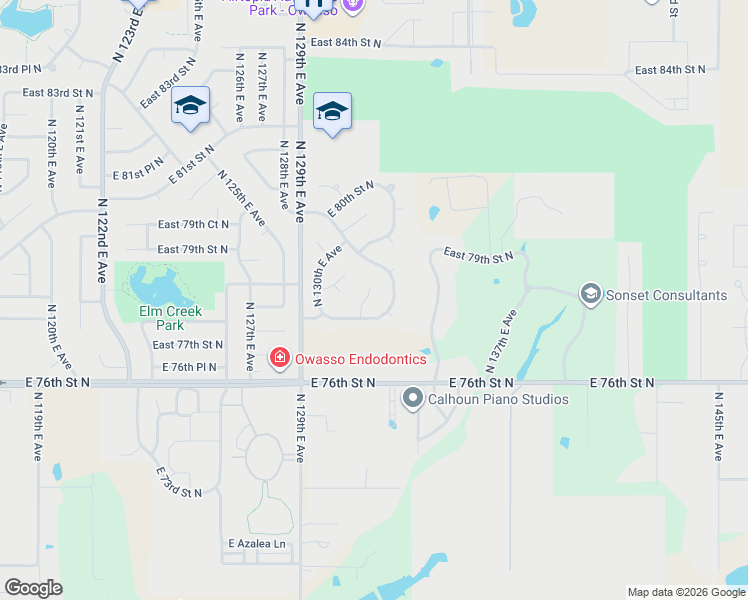 map of restaurants, bars, coffee shops, grocery stores, and more near 7708 North 131st East Court in Owasso