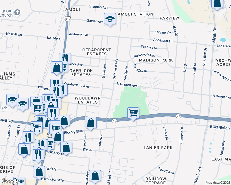 map of restaurants, bars, coffee shops, grocery stores, and more near 502 Cumberland Avenue in Nashville
