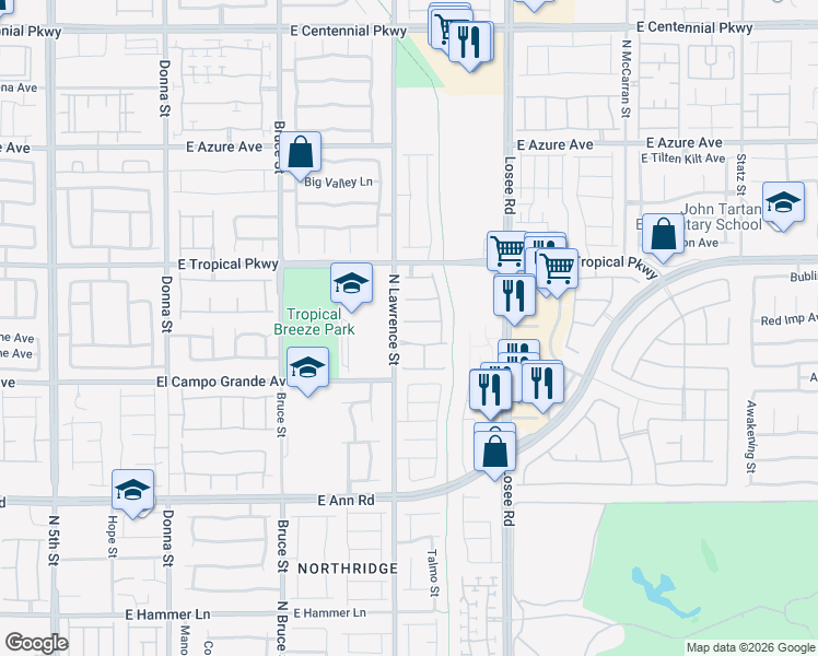 map of restaurants, bars, coffee shops, grocery stores, and more near 2105 Puffer Beach Court in North Las Vegas