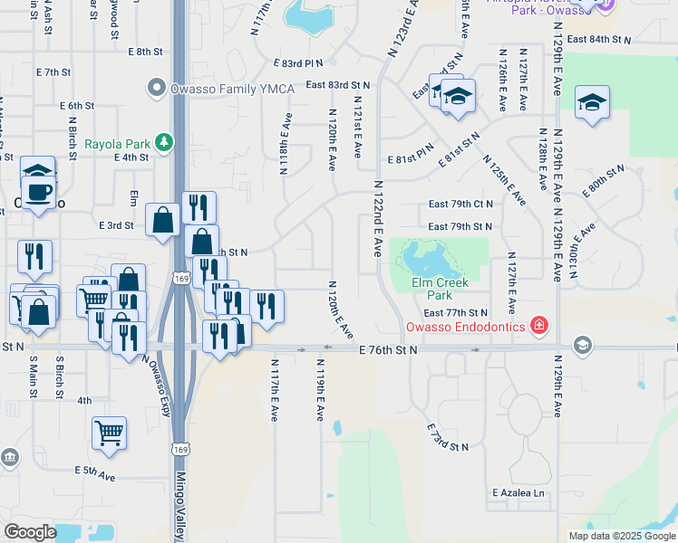 map of restaurants, bars, coffee shops, grocery stores, and more near 7880 North 120th East Avenue in Owasso