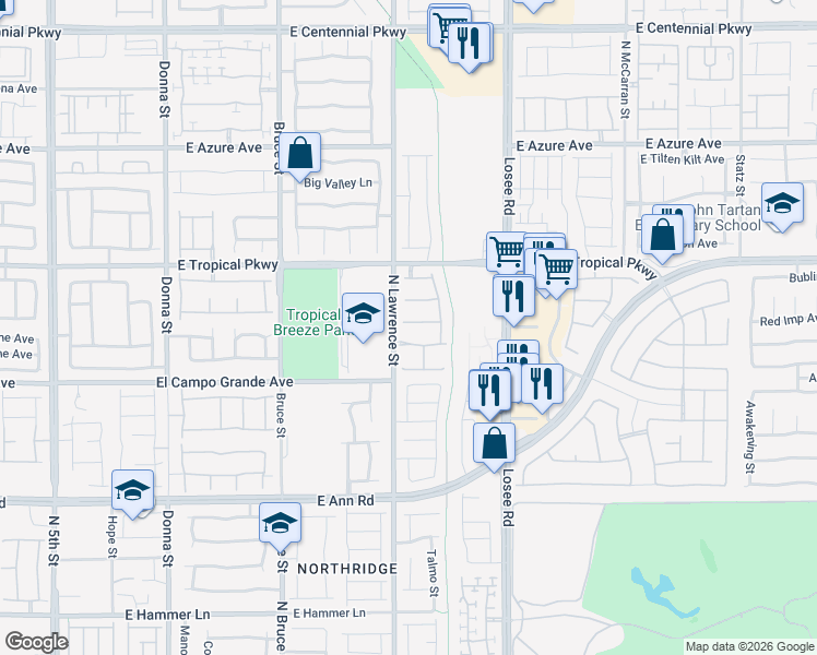 map of restaurants, bars, coffee shops, grocery stores, and more near 2105 Puffer Beach Court in North Las Vegas
