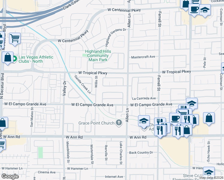 map of restaurants, bars, coffee shops, grocery stores, and more near 3810 Discovery Creek Avenue in North Las Vegas