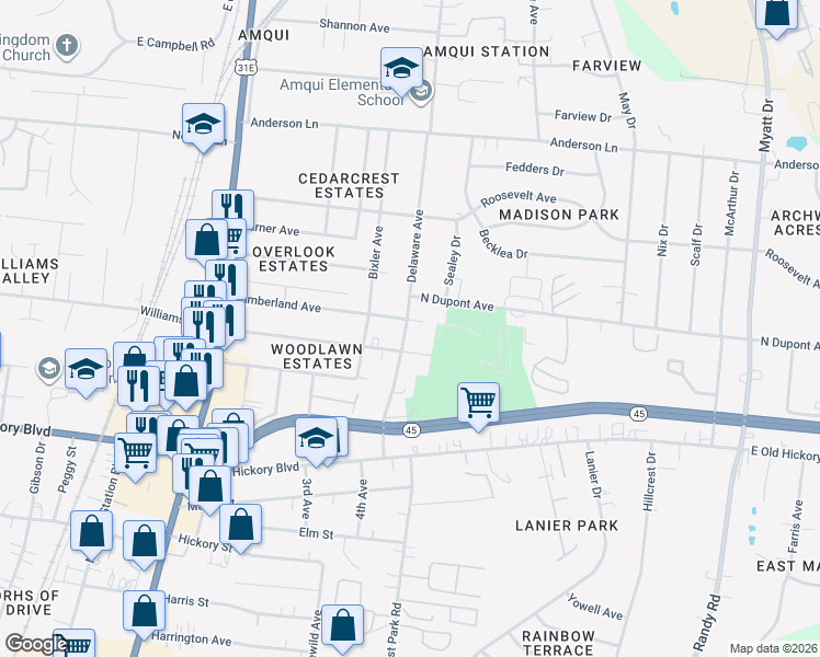 map of restaurants, bars, coffee shops, grocery stores, and more near 504 Cumberland Avenue in Nashville