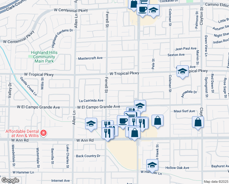 map of restaurants, bars, coffee shops, grocery stores, and more near 3111 Anchorman Way in North Las Vegas