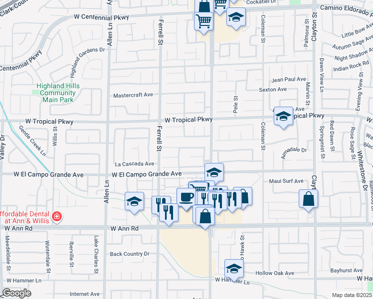 map of restaurants, bars, coffee shops, grocery stores, and more near 3021 Anchorman Way in North Las Vegas