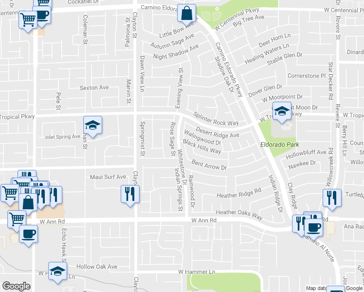 map of restaurants, bars, coffee shops, grocery stores, and more near 5881 Trailblazer Drive in North Las Vegas