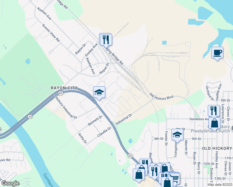 map of restaurants, bars, coffee shops, grocery stores, and more near 932 Robinson Road in Nashville