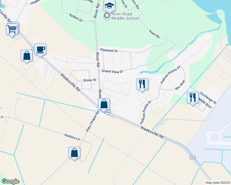 map of restaurants, bars, coffee shops, grocery stores, and more near Hickory Village M H P in Elizabeth City