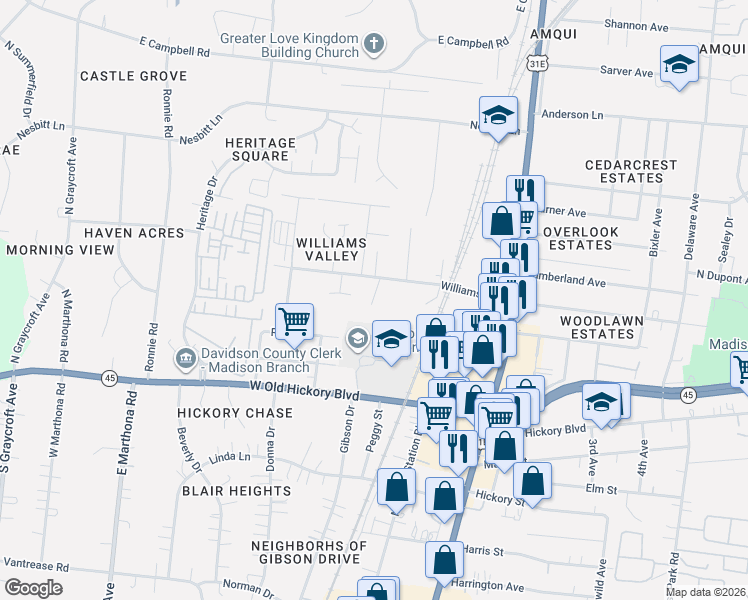 map of restaurants, bars, coffee shops, grocery stores, and more near 401C Williams Avenue in Nashville