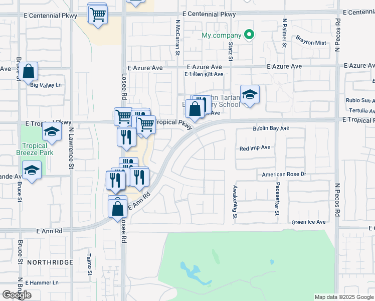 map of restaurants, bars, coffee shops, grocery stores, and more near 5904 Addy Ln in North Las Vegas