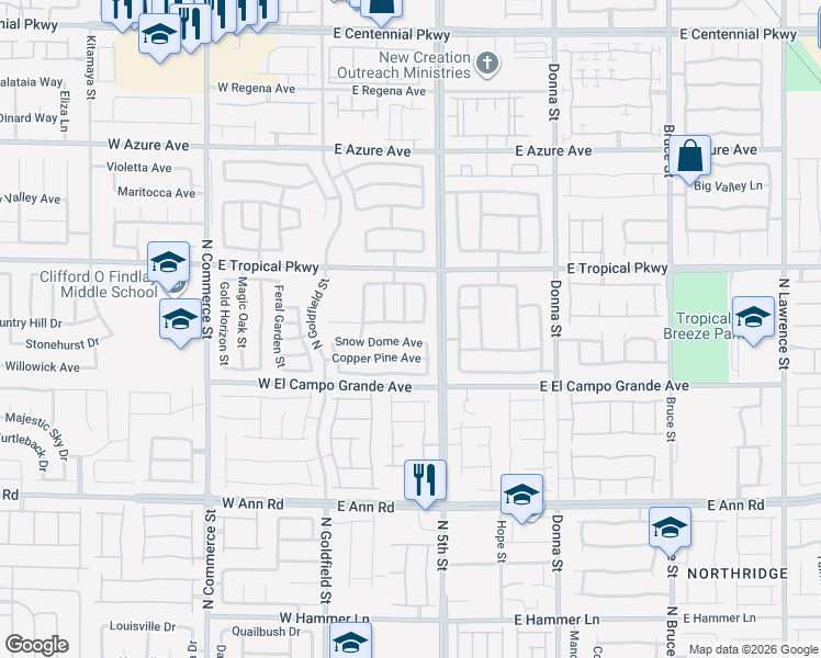 map of restaurants, bars, coffee shops, grocery stores, and more near 325 Raptors View Avenue in North Las Vegas