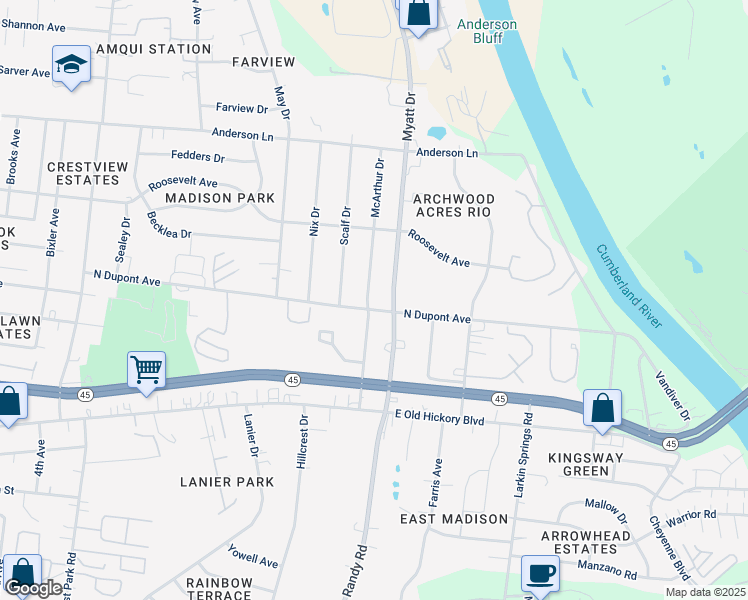 map of restaurants, bars, coffee shops, grocery stores, and more near 201 McArthur Drive in Nashville