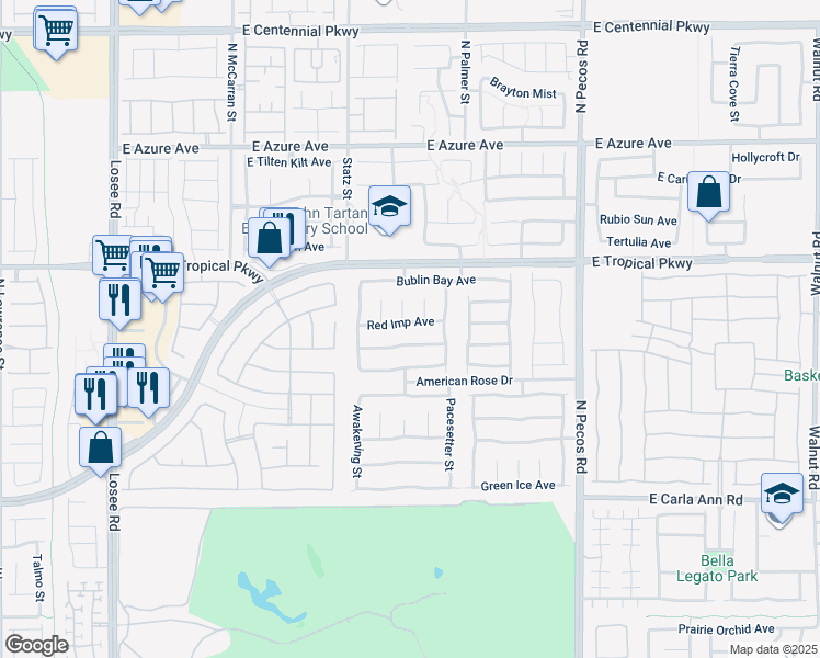 map of restaurants, bars, coffee shops, grocery stores, and more near 3105 Red Imp Avenue in North Las Vegas