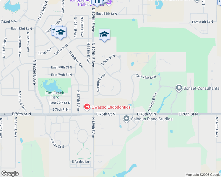 map of restaurants, bars, coffee shops, grocery stores, and more near 7708 N 131st E Ct in Owasso