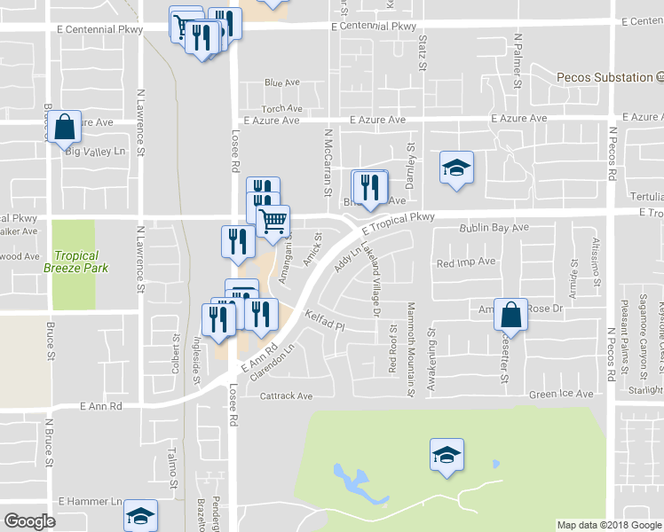 map of restaurants, bars, coffee shops, grocery stores, and more near 5904 Addy Lane in North Las Vegas