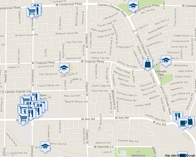 map of restaurants, bars, coffee shops, grocery stores, and more near 5848 Arrowleaf Street in North Las Vegas