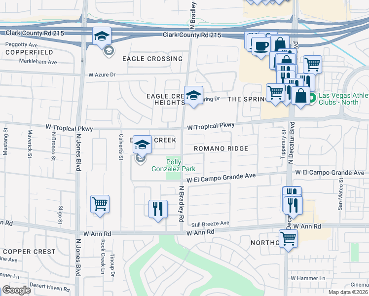 map of restaurants, bars, coffee shops, grocery stores, and more near 5341 West Cool Dawn Court in Las Vegas