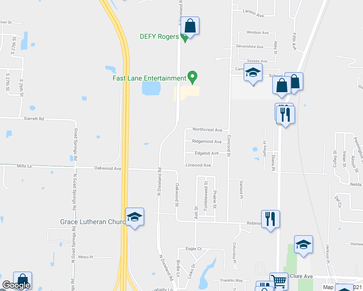 map of restaurants, bars, coffee shops, grocery stores, and more near 800 Greenway Court in Lowell