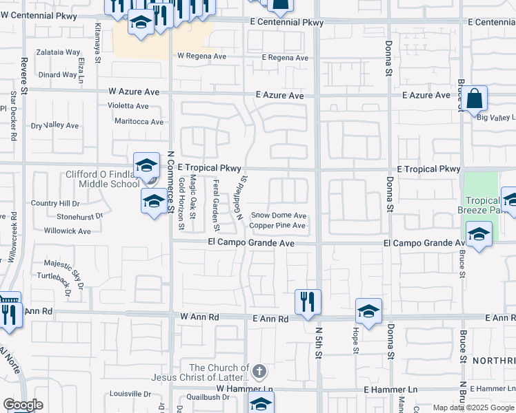 map of restaurants, bars, coffee shops, grocery stores, and more near 25 Raptors View Avenue in North Las Vegas