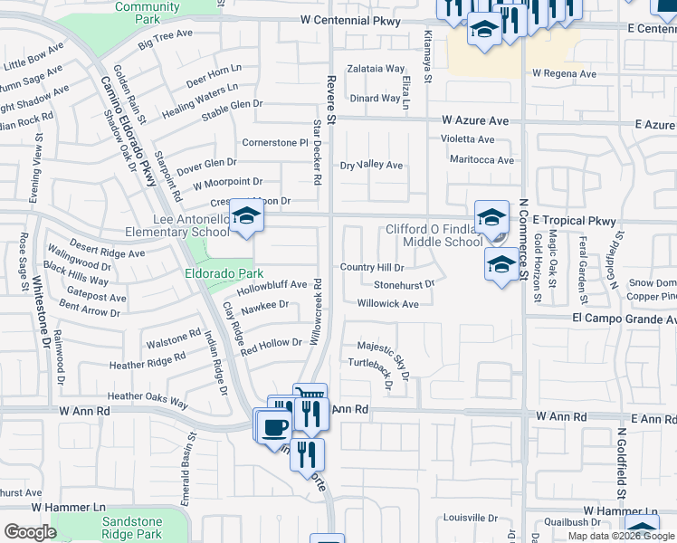 map of restaurants, bars, coffee shops, grocery stores, and more near 5824 Willowcreek Road in North Las Vegas
