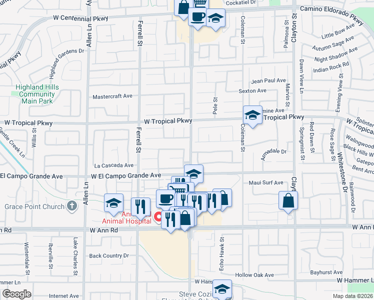 map of restaurants, bars, coffee shops, grocery stores, and more near 5846 Brimstone Drive in North Las Vegas