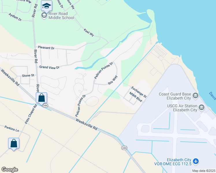 map of restaurants, bars, coffee shops, grocery stores, and more near 206 Ibis Way in Elizabeth City