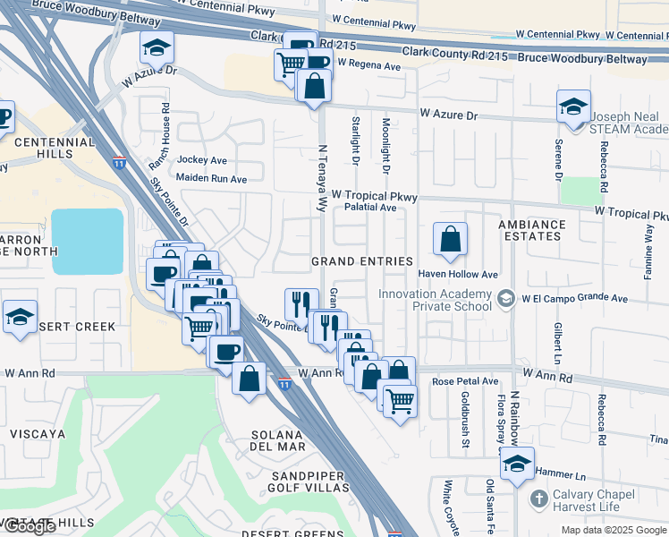 map of restaurants, bars, coffee shops, grocery stores, and more near 7237 Grand Palace Ave in Las Vegas