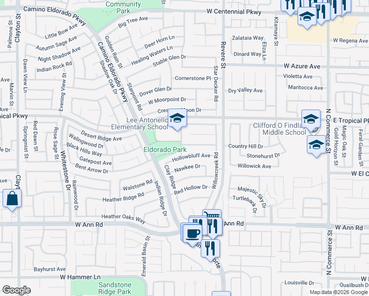 map of restaurants, bars, coffee shops, grocery stores, and more near 1027 Indian Hollow in North Las Vegas