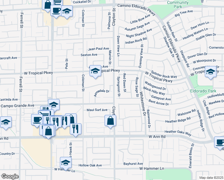 map of restaurants, bars, coffee shops, grocery stores, and more near 5904 Whitebridge Street in North Las Vegas