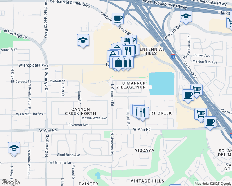 map of restaurants, bars, coffee shops, grocery stores, and more near Quill Gordon Ave & Red Gull St in Las Vegas
