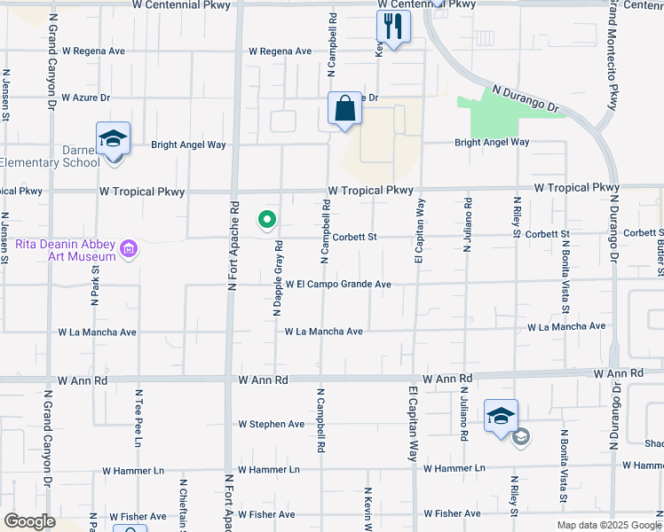 map of restaurants, bars, coffee shops, grocery stores, and more near 5845 North Campbell Road in Las Vegas