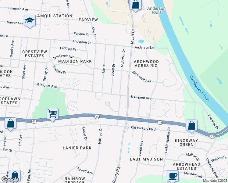 map of restaurants, bars, coffee shops, grocery stores, and more near 164 Scalf Drive in Nashville