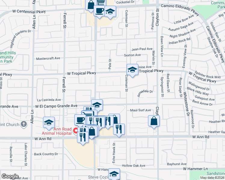 map of restaurants, bars, coffee shops, grocery stores, and more near 2606 Gardenia Flower Avenue in North Las Vegas