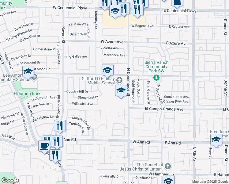 map of restaurants, bars, coffee shops, grocery stores, and more near Forest View Drive in North Las Vegas