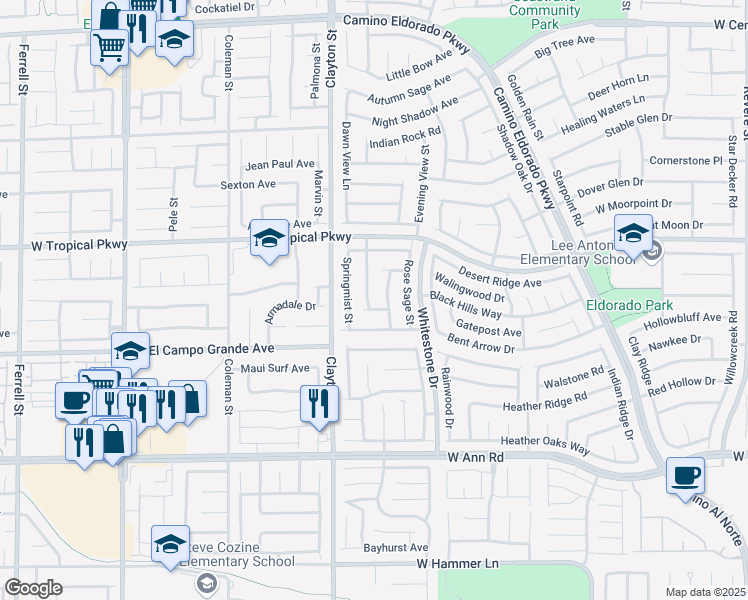 map of restaurants, bars, coffee shops, grocery stores, and more near 5848 Arrowleaf Street in North Las Vegas